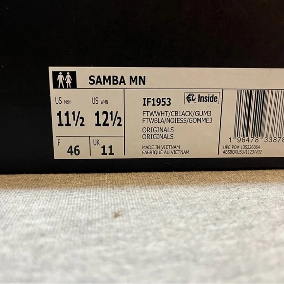 Adidas Samba Millennium Cloud White Core Black Gum Men's Size 11.5 IF1953​